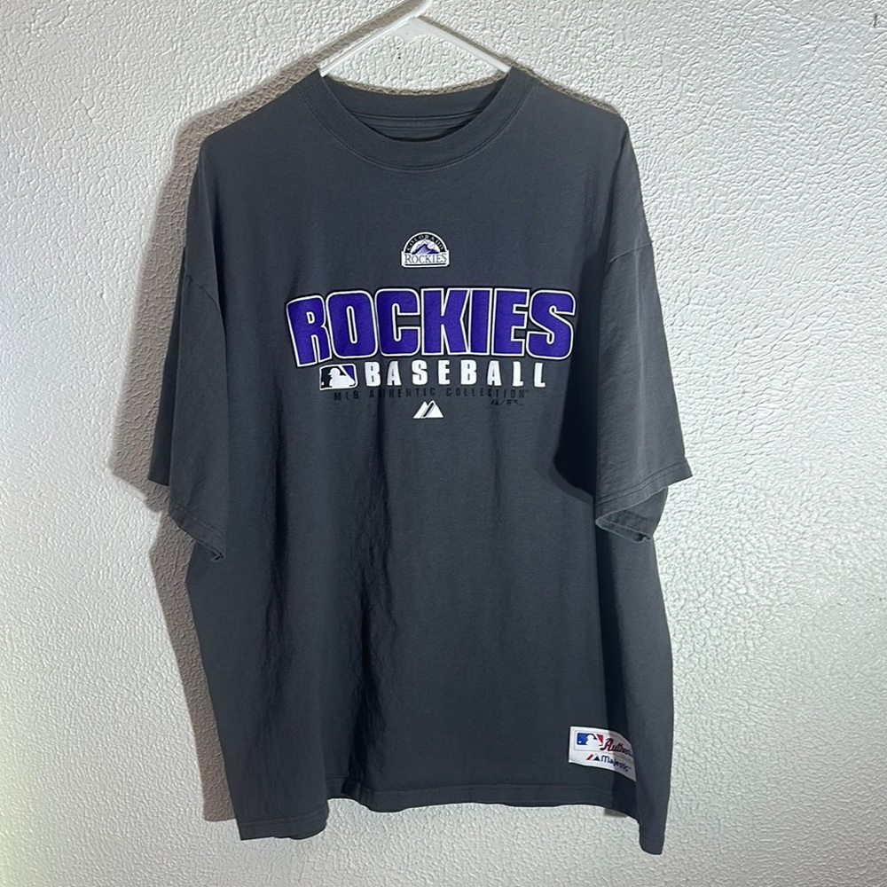 Majestic Rockies Baseball Shirt - Black and Purple